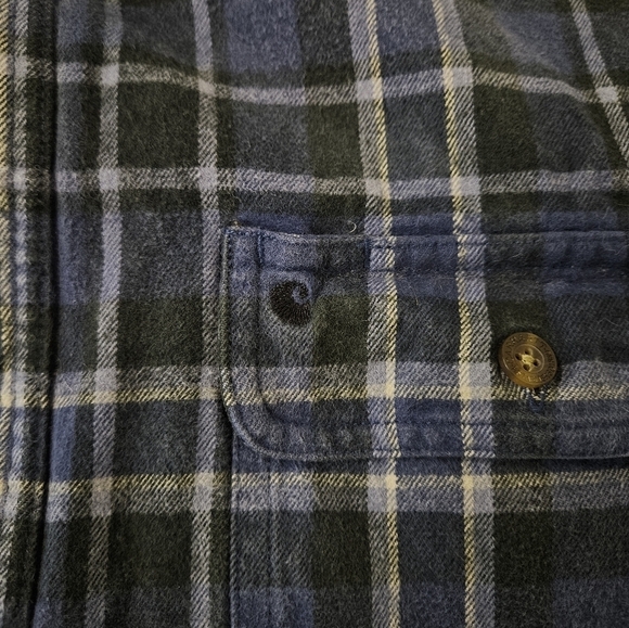 Carhartt Hubbard Mid Cotton Flannel Button Up in Blue and Black Plaid Sz Large - Picture 5 of 10